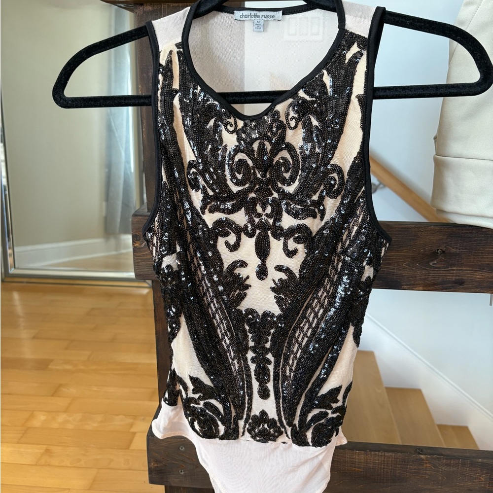 Charlie Jade Black and Cream Sequin Top